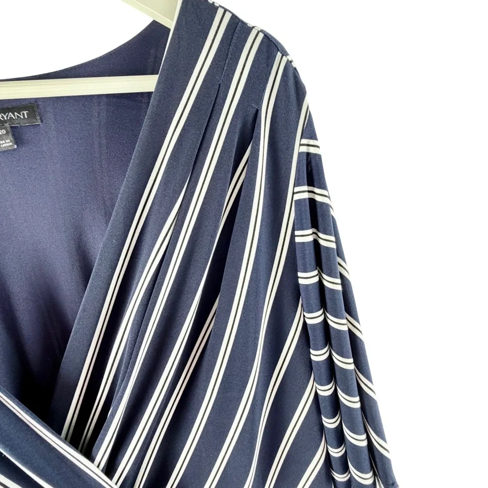Lane Bryant Blue White Striped Faux‎ Wrap Maxi Dress Womens 18/20 Short Sleeve
